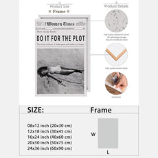 Vintage Women Times Do It for The Plot Wall Art Trendy Black and White Canvas Print Poster Vintage Woman Times Newspaper Prints Beachy Hot Girl Wall Decor for Bar Cart Girls Dorm Bedroom 24x36inch Framed