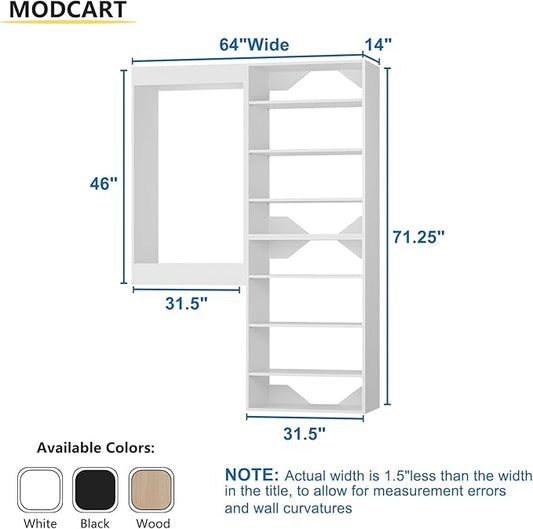 Modular Closet Organizer, White 64" Wide Wardrobe Tower Storage System for Walk In Closets