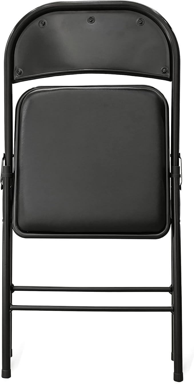 Amazon Basics Comfortable Vinyl-Padded Metal Steel Folding Chairs, Black, 4-Pack