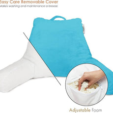 Nestl Reading Pillow with Shredded Memory Foam, Designed for Sitting Up in Bed and Couch, Back and Arms Adjustable Support for Adult & Teens Backrest Pillows for Reading, Washable Cover, Bright Blue