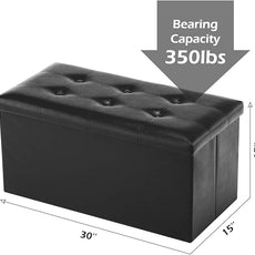 Youdesure Folding Storage Ottoman Bench, Faux Leather Footrest Couch for Living Room, 30 inch Storage Bench with Padded Seat for Bedroom Hallway, Holds up to 350lbs, Black
