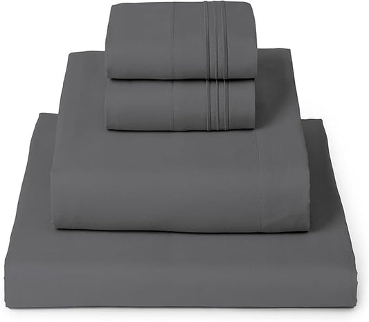 Mellanni Twin XL Sheet Set - 4-Piece Iconic Collection Bedding, (Including 2 Pillowcases), 16-Inch Deep Pocket, Easy Care, Extra Soft, Cooling Sheets, Brushed Microfiber - Gray