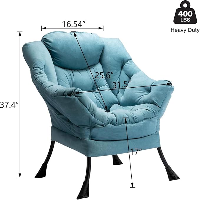 HollyHOME Lazy Chair with Armrest and Side Pocket, Comfy Accent Lounge Chair,Leisure Sofa Armchair for Living Room, Bedroom, Dorm, or Small Spaces, Oversized Reading Sofa Chair, Textured Blue