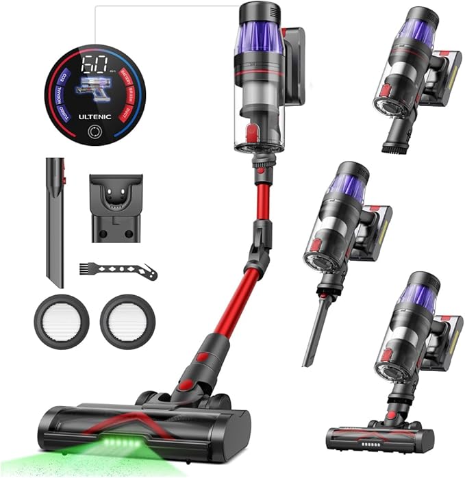 Ultenic Cordless Vacuum Cleaner, 550W/50Kpa, 60Mins Runtime, 180°Bendable Wand, Anti-Tangle Brush, Stick Vacuum Cordless with Charging Dock, Handheld Vacuum for Pet Hair/Carpet/Floor/Car, U16 Flex
