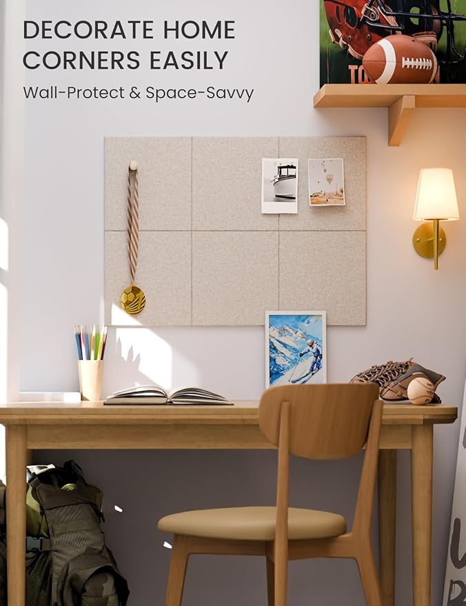 Felt Bulletin Board Tiles -28"x18" Cork Board Alternative for Office Decor, Push Pin Board Wall Organizer 6-Pack - Oatmeal