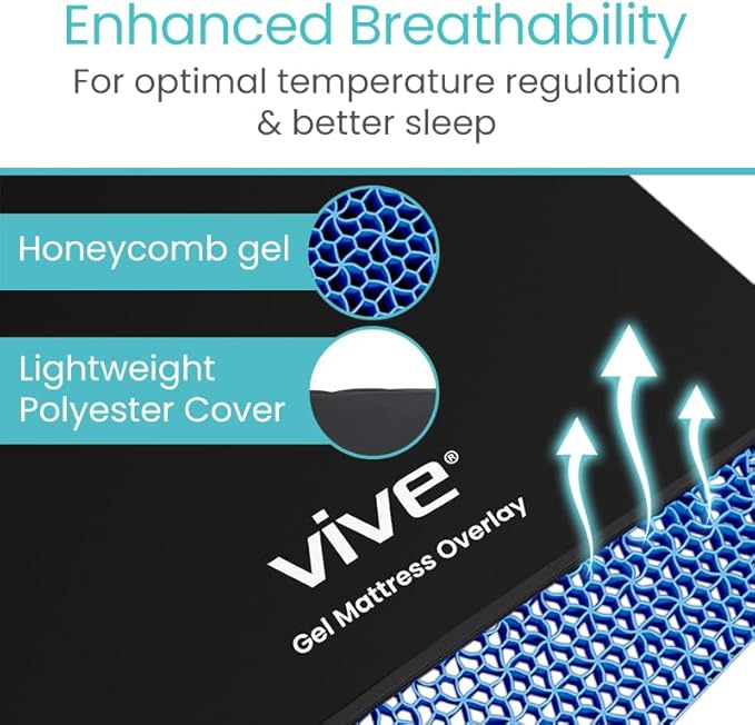 Vive Cooling Gel Mattress Topper - Honeycomb Gel Bed Pad for Hot Sleepers (Twin XL) - Ultimate Comfort and Support Mattress Topper for Twin Size Beds - Cooling, Pressure Relief