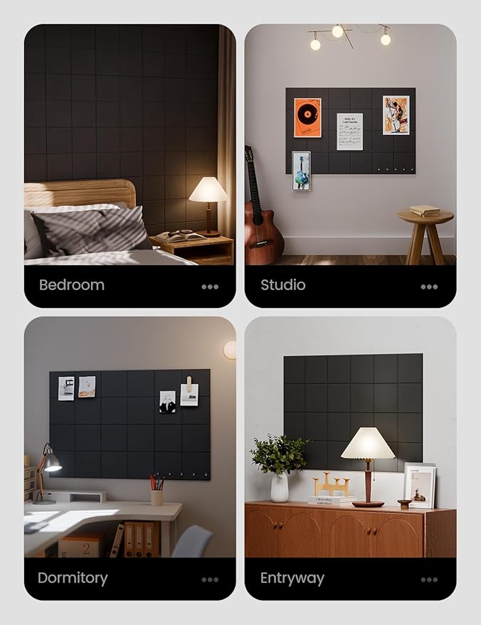 Large Felt Bulletin Board 36"x24", 6-Pack 4-Compartment Wall Organizer, Cork Board Alternative with 60 Removable Adhesive Tabs, Modular Felt Panels for Home Office, Classroom and Study-Black