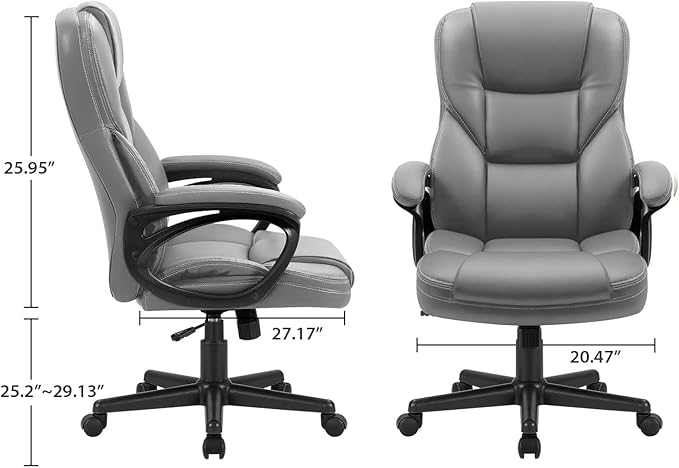 Furmax Office Executive Chair High Back Adjustable Managerial Home Desk Chair, Swivel Computer PU Leather Chair with Lumbar Support (Gray)