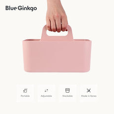 BLUE GINKGO Stackable Organizer Caddy – Korean-Made Portable Tote for Bathroom, Office, Crafts, or School Supplies (Rectangle, Pink)