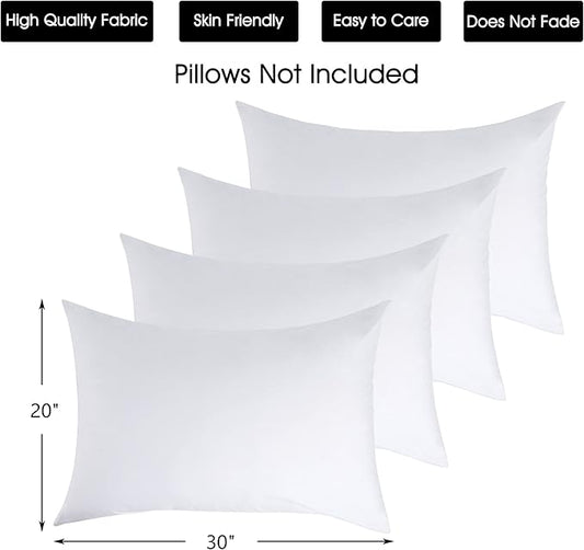 Sleep Better with White Cotton Pillowcases Set of 4 - Queen Size Pillow Cases with Zipper 400 Thread Count Cooling & Breathable Pillow Protectors 20" x 30"