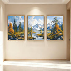 BINCUE Framed Mountain Landscape Wall Art Nature Forest Wall Decor Tree and River Art Print for Living Room Bedroom Office 16x24 Inches Set of 3