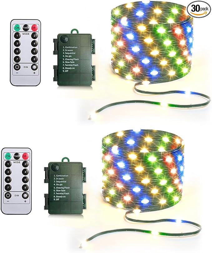 Battery Operated String Lights (2 Pack), 16.5ft 50 LED Fairy String Lights Battery Powered with Remote & Timer for Indoor Outdoor Christmas Trees Wreath Decoration Bedroom Patio - Multicolor