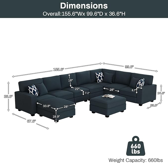 Legend Vansen Modular Sectional Sofa U Shaped Couch with Ottoman Modern Reversible Corner Sectional Couch for Living Room (Charcoal, U Shaped Sofa-5)