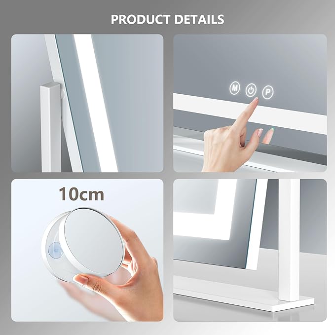Lighted Makeup Mirror, 17.3"x13" Hollywood Vanity Mirror with Lights,Three Color Lighting Modes, and 5X Magnification Mirror, Smart Touch Control, 360°Rotation (White, Gift Box)