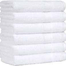 Amazon Basics 6 Piece hand towels for bathroom, Fade Resistant 100% Cotton Hand Towels, soft absorbent bathroom hand towels 6 - Pack (26''x16''), White