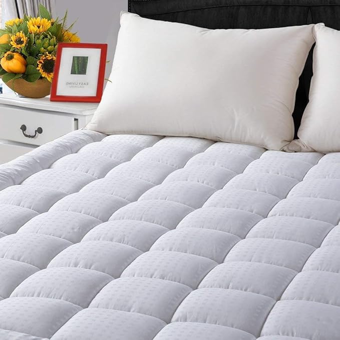 LEISURE TOWN Mattress Pad Twin Size Soft Cotton Mattress Cover,Quilted Fitted Mattress Topper with Deep Pocket fits 8-21 inch Mattress,Breathable Fluffy Pillow Top,Cooling Mattress Protector,White