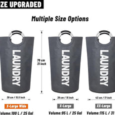 Caroeas 100L Laundry Basket,Large Laundry Hamper, Laundry Bag with Padded Handles, Clothes Hamper Stands Up Well, Collapsible Free Standing Easy Storage Washing Bin (Dark Grey,100L)