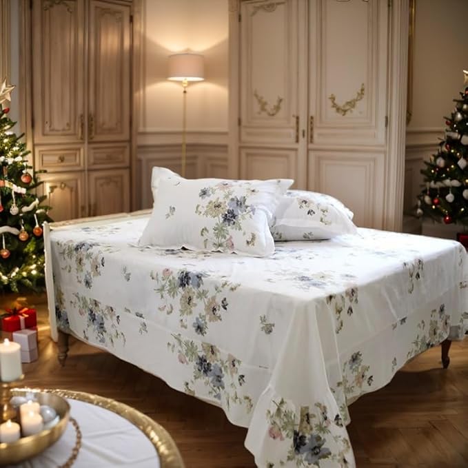 FADFAY 4-Piece Shabby White Floral Bed Sheet Set Cotton Bed Sheets, Twin
