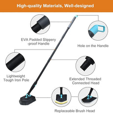 Long Handled Scrub Brush for Shower,3-in-1 Cleaning Brushes with 3 Different Function Cleaning Heads Brush for Shower Cleaning Bathroom Kitchen Walls Tub Tile (Black)