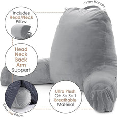 Nestl Reading Pillow with Shredded Memory Foam Includes 2 Neck and Lumber Support Pillows, Designed for Sitting Up in Bed and Couch, Back and Arms Adjustable Support for Adult & Teens, Grey