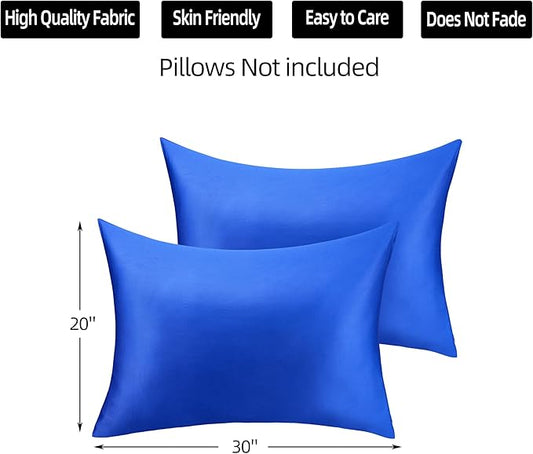 400 Thread Count Cotton Pillow Case Queen with Zipper, 30" L x 20" W, Cotton Pillow Protectors Cover- Set of 2 - Royal Blue - Pillows Not Included