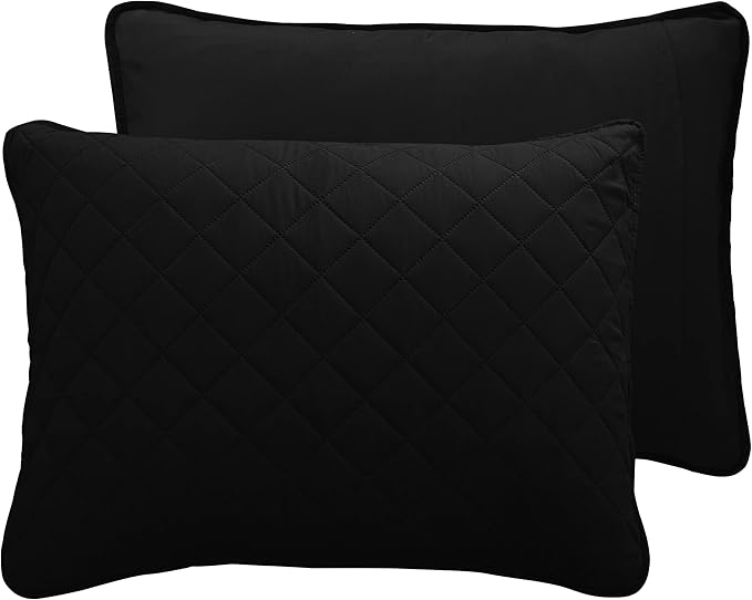 Easy-Going King Size Reversible Quilt Set with 1 Quilt and 2 Pillow Shams, Soft Bed Quilt Cover, Water Resistant Lightweight Microfiber Bedspread, Stain Resistant, Black/Beige