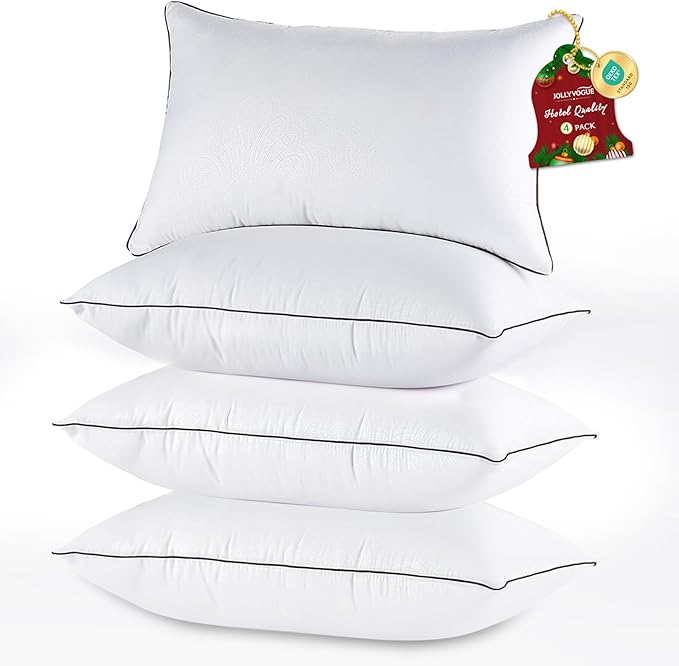 JOLLYVOGUE Pillows Queen Size Set of 4 for Sleeping, Soft and Supportive Bed Pillow with Down Alternative Filling for Side and Back Sleepers, Hotel Collection
