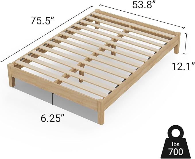 LIFEMENT Full Signature Wood Platform Bed Frame Natural, Noise-Free, Under Bed Storage, No Box Spring Needed, Easy Assembly