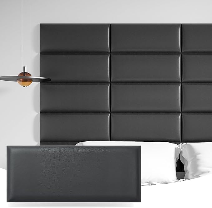 Art3d Peel and Stick Headboard for Twin in Black, Pack of 4 Panels Sized 9.84" x 23.62", 3D Wall Panel, Upholstered Wall Panel