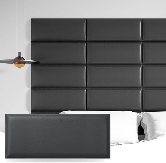 Art3d Peel and Stick Headboard for Queen and King in Black, Pack of 9 Panels Sized 9.84" x 23.62", 3D Soundproof Wall Panels, Upholstered Wall Panel