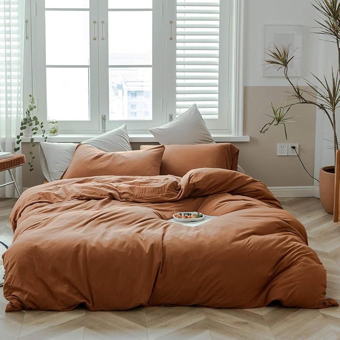 VM VOUGEMARKET Pumpkin Bedding King Jersey Knit T-Shirt Cotton Duvet Cover with 2 Pillowcases Ultra Soft Modern Simple Bedding Set for Men Women Without Comforter-King,104x90 Inch