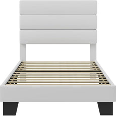 SHA CERLIN Twin Platform Bed Frame with Velvet Upholstered Headboard, Mattress Foundation with Strong Wooden Slats Support, No Box Spring Needed, White