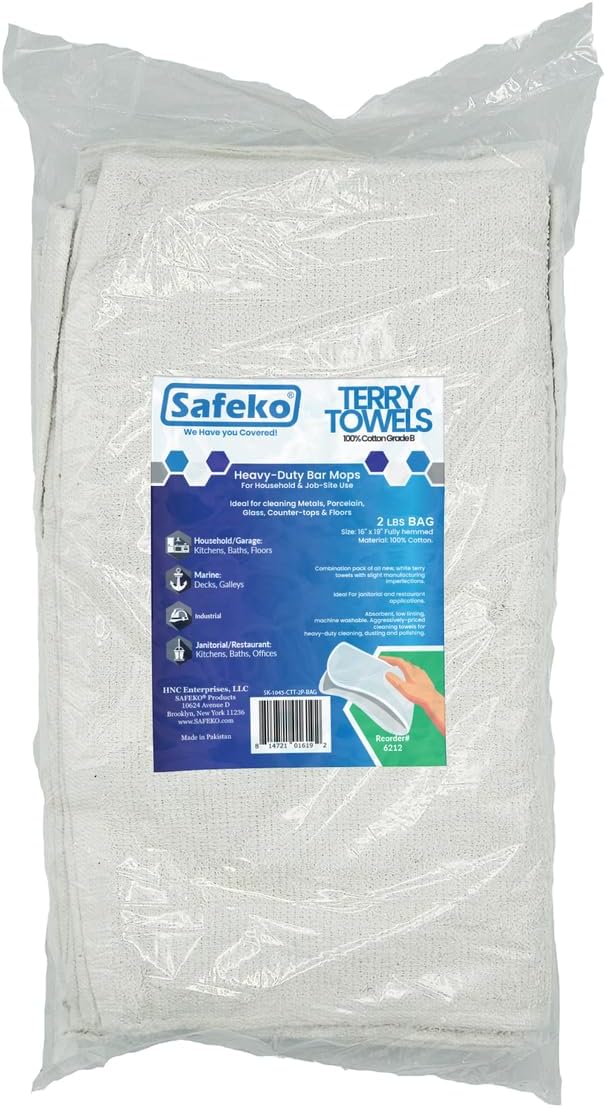Cotton Terry Bar Towels – 100% Cotton, 16” x 19”, Absorbent & Low Lint – 2 lbs Bag