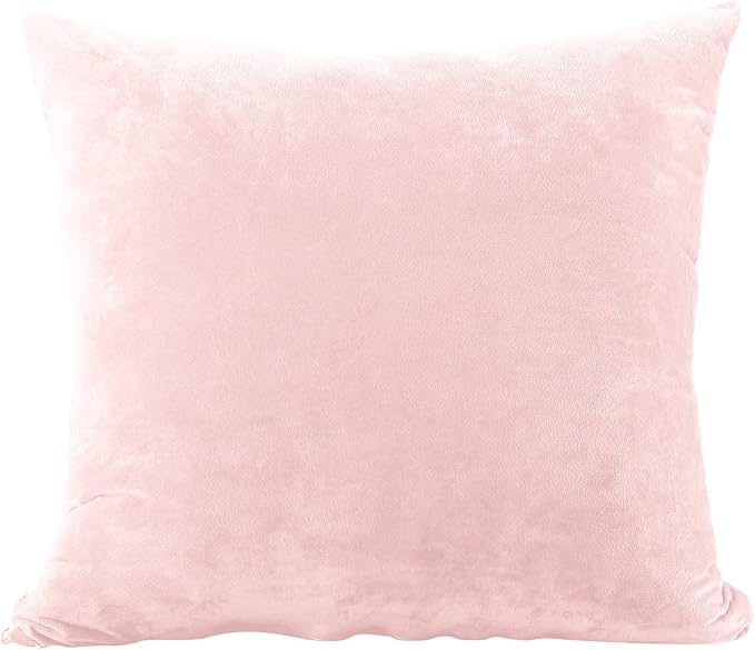 EVOLIVE Soft Micromink, Faux Fur, Faux Velvet Euro Sham Cover Pillowcase Replacement with Zipper Closure (26"x26" Euro Sham, Pink)