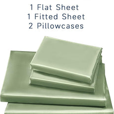 Satin Sheets King Size - 4 Pieces Luxury Silky Soft Bed Sheets, Wrinkle-Free Sage Green Satin Silk Sheet Set with 1 Deep Pocket Fitted Sheet, 1 Flat Sheet, 2 Pillow Cases