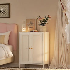 Bathroom Storage Cabinet, Metal Sideboard Cabinet, White Bathroom Floor Cabinets with 2 Doors and Adjustable Shelves for Kitchen, Living Room, Entryway,Office (White, 31.5