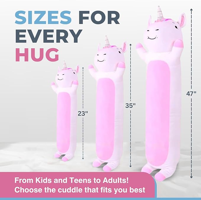 Unicorn Plush Body Pillow for Kids | Long Stuffed Animal Cuddle Pillow | Soft Hugging Toy | Plushie Gift for Girls & Boys | Long Plush Body Pillow for Sleep & Comfort | Small, 23 Inches