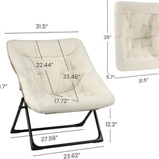 Comfy Saucer Chair for Adults, Soft Faux Fur Bedroom Chair, Accent Dorm Chairs, Flexible Living Room Reading Chairs, Oversized Folding Lounge Seat for Teens, X-Large, Beige