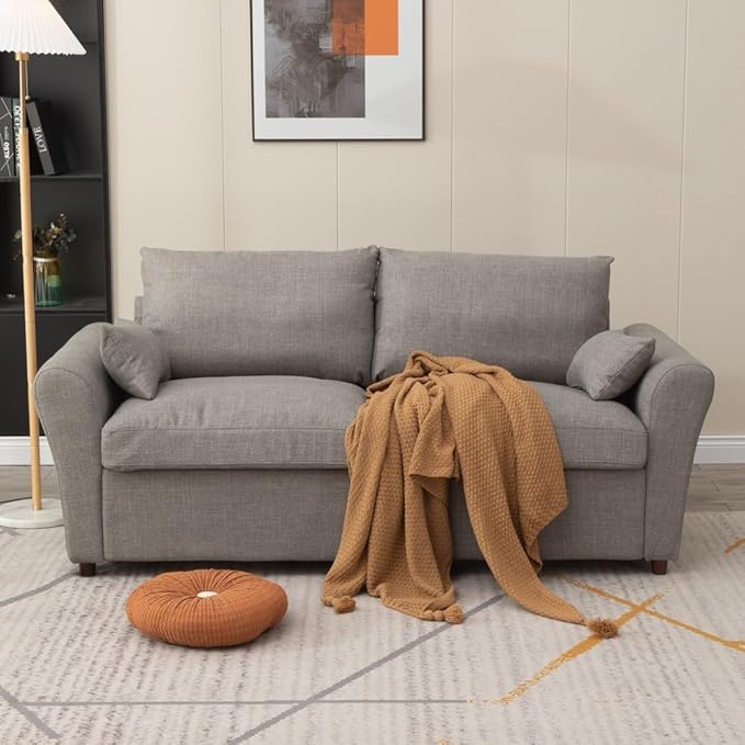 Panana Modern 2 and 3 Seats Loveseat Sofa Couch with Storage, Small Love Seat Couches for Living Room, Bedroom, Apartment, Office (Light Gray Linen Fabric, Sock Arm - 3 Seater)