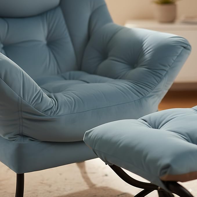 Cozy Lazy Chair and Ottoman, Large Contemporary Accent Lounge Chair Set, Leisure Upholstered Reading Armchair for Bedroom, Living Room, Dorm Rooms, Office