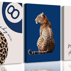 RAHUAO Navy Blue 3 Pcs Leopard Print Canvas Wall Art Cheetah animal prints 8 Ball Lucky Me pictures Trendy Wall decor Y2k aesthetics painting artwork for Apartment Dormitory College Decoration16x24in