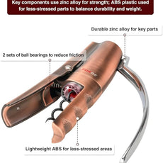 Forge Quality Compact Vertical Lever Corkscrew Wine Opener with Foil Cutter. 3 Seconds to Open a Bottle of Wine. Metallic Bronze
