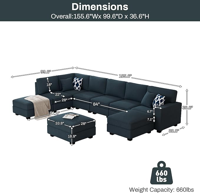 Legend Vansen Modular Sectional Sofa U Shaped Couch with Ottoman Modern Reversible Corner Sectional Couch for Living Room (Charcoal, U Shaped Sofa-4)