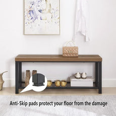 FOLUBAN Entryway Bench, Modern Shoe Storage Bench, Rustic Wood and Metal Entry Bench for Hallway Front Door Entrance, Industrial Indoor Bench for Bedroom Living Room, Oak, 43.3 Inch