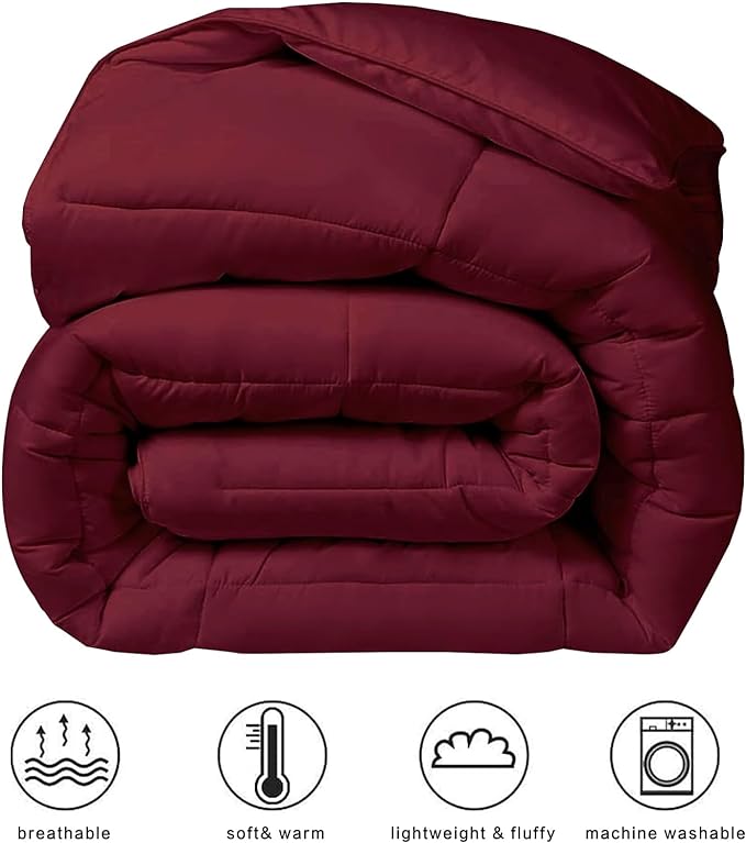 COHOME Quilted Oversized Queen Size Comforter - All-Season Down Alternative Duvet Insert - Luxury Hotel Winter Warm Burgundy Comforter with Anti-Clump Tech & 8 Tabs -Reversible （98"x98"）