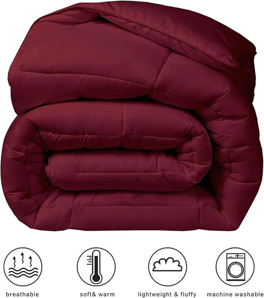 COHOME Quilted Twin/Twin XL Size Comforter - All-Season Down Alternative Duvet Insert - Luxury Hotel Winter Warm Burgundy Comforter with Anti-Clump Tech & 8 Tabs -Reversible（64"x88"）