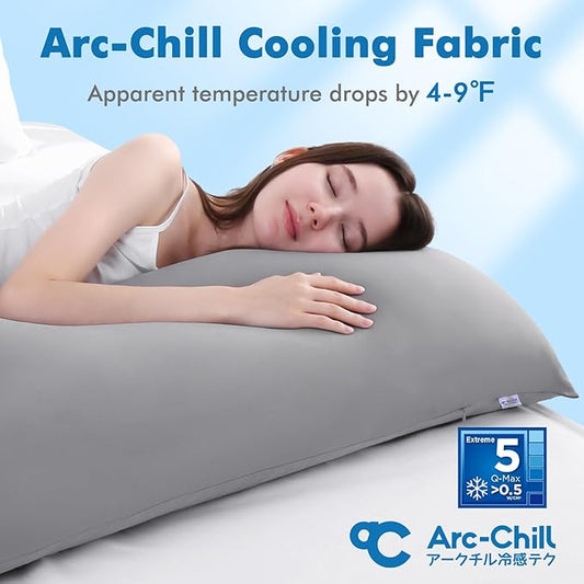 Avolare Cooling Body Pillow Pillowcase, Arc-Chill Q-max>0.5 Body Pillow Cover for Hair Skin and Hot Sleepers, Soft Silky 20" x 54" Summer Long Pillow Cover with Zipper 1 Pack - Grey