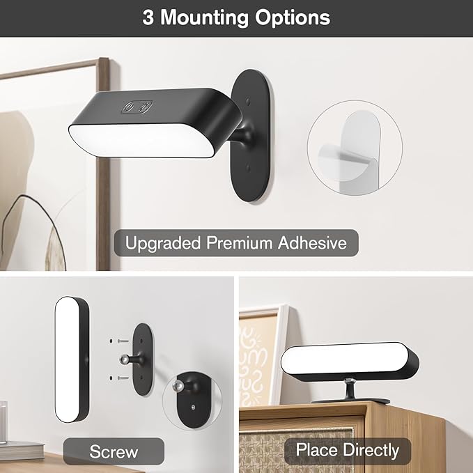 Wireless Battery Operated Wall Sconce for Bedroom, LED Rechargeable Wall Light for Paintings, 5 Colors Stick on Wall Mounted Lamp for Reading, Living Room