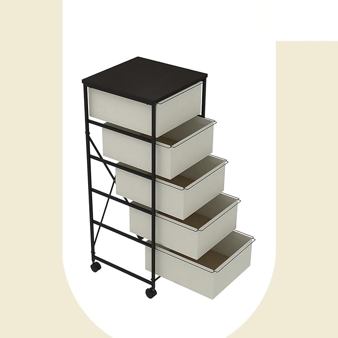Small Cabinet with Drawers Rolling 5 Drawer Mobile File Cabinet for Home Office Storage and Organization, Fabric Vertical Under Desk Storage for A4/Letter Files(