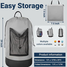 Laundry Bag with Shoulder Straps and Mesh Pocket Laundry Backpack Large Portable Laundry Hamper for College Laundromat Apartment